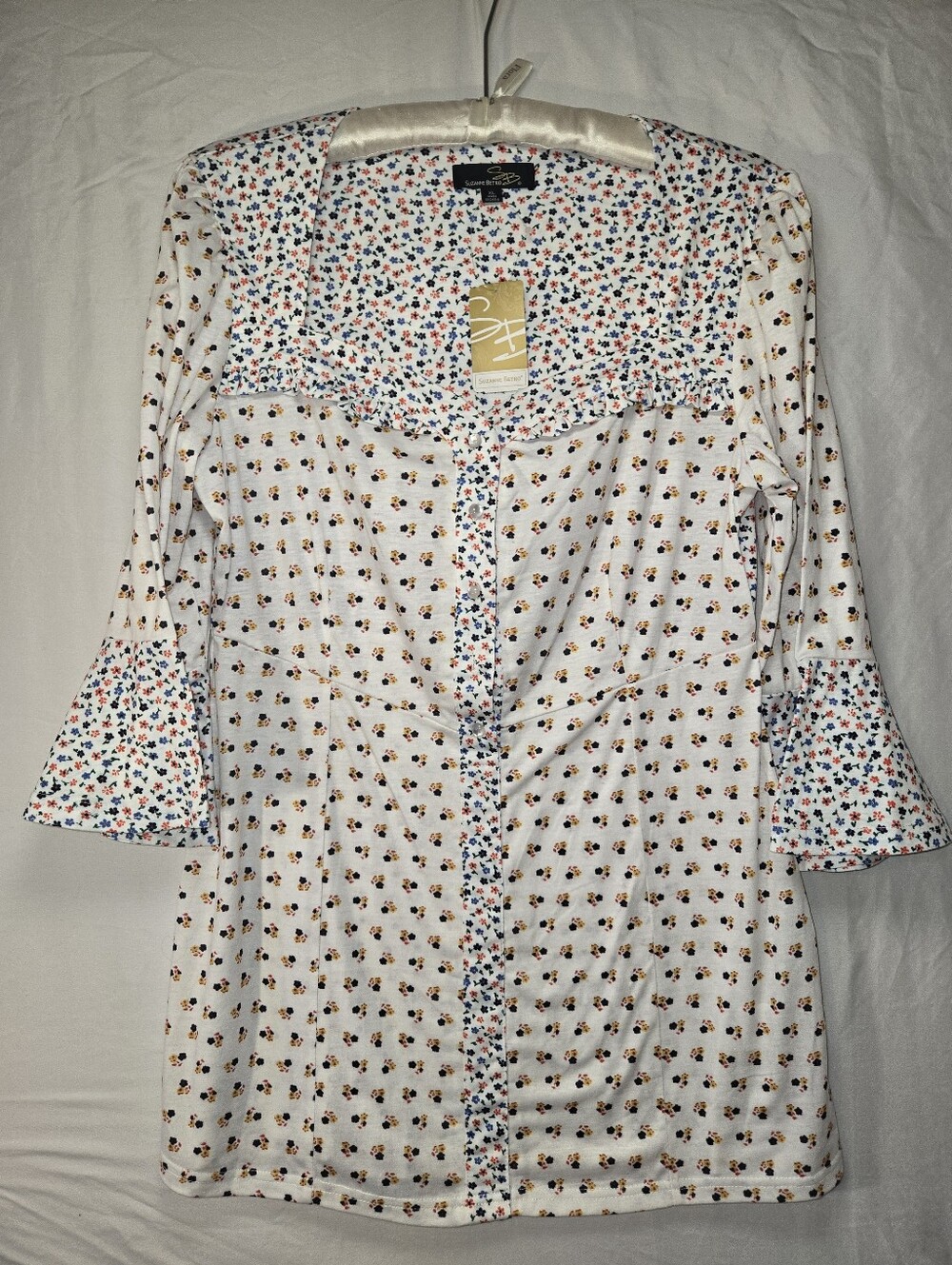 Suzanne Betro NWT Womens Size XL 1/2 ButtonTapered Waist Top Shirt Blouse Floral
